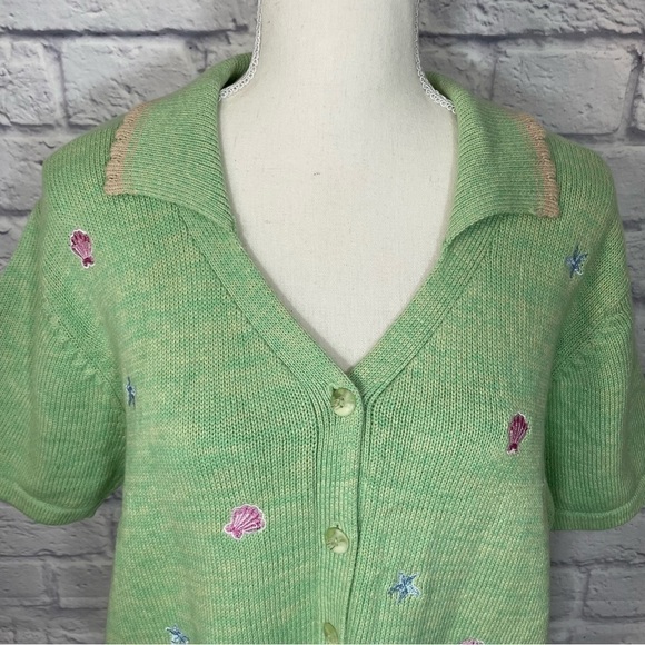 Tabi International Vintage 90s Beach Theme Short Sleeve Button Cardigan Medium - Picture 4 of 11